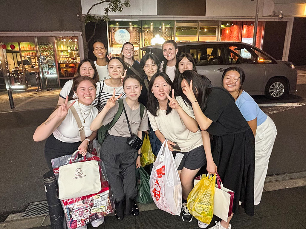 HPU, TWMU, and EWHA nursing students enjoying a night out in Shibuya, Japan