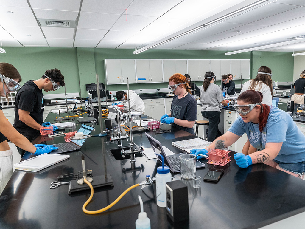 The new Downtown Science Laboratories has four floors and features five teaching labs and eight research labs