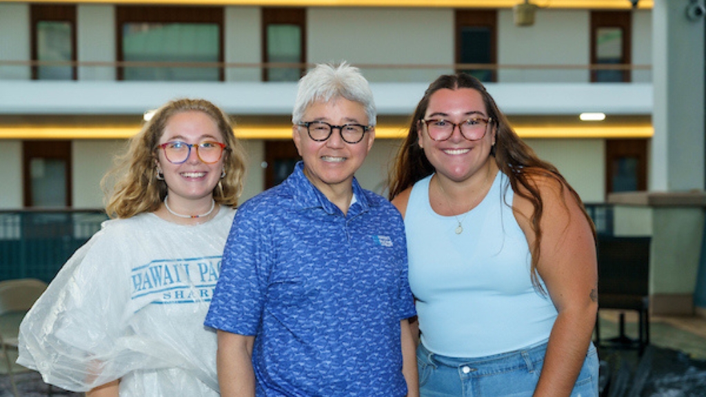 Sharks United Co-Presidents Emma Stanley (left) and Megan Ciluffo (right) with President Gotanda