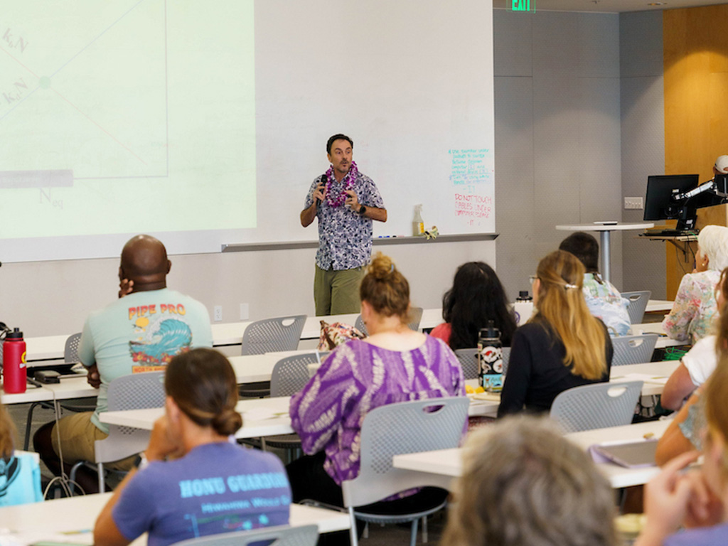 HPU Professor of Oceanography David Hyrenbach, Ph.D., presents