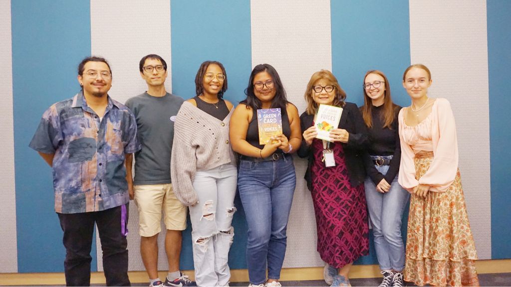 The HPU Green Card Voices team is (L to R): Eric Cruz-Alvarado, Naoyuki Hamada, Jada Bruno, Kylie Asuncion, Miki Davidson, Haley Coppock, Camryn Potter, and (not pictured), Keegan Jones