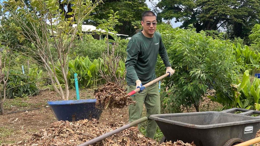 Cyrus Howe at a Hawaiʻi Green Growth workday at Kōkua Learning Farm