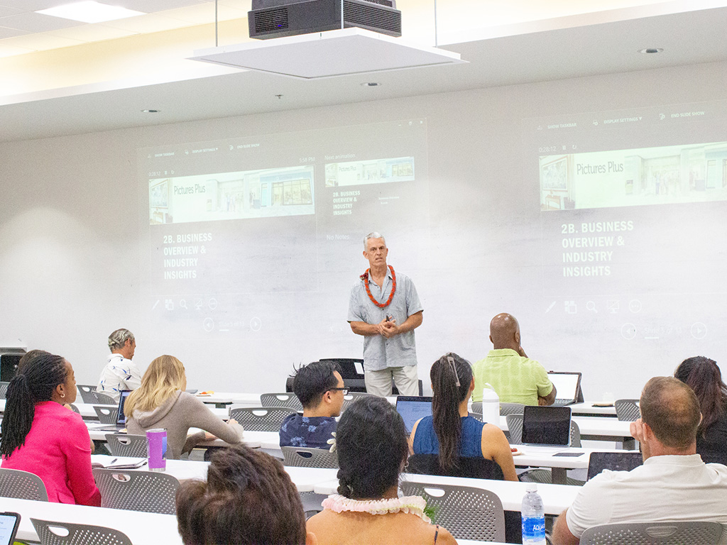 Kent Untermann spoke to an engaged audience of HPU students, who turned out in large numbers to hear his insights