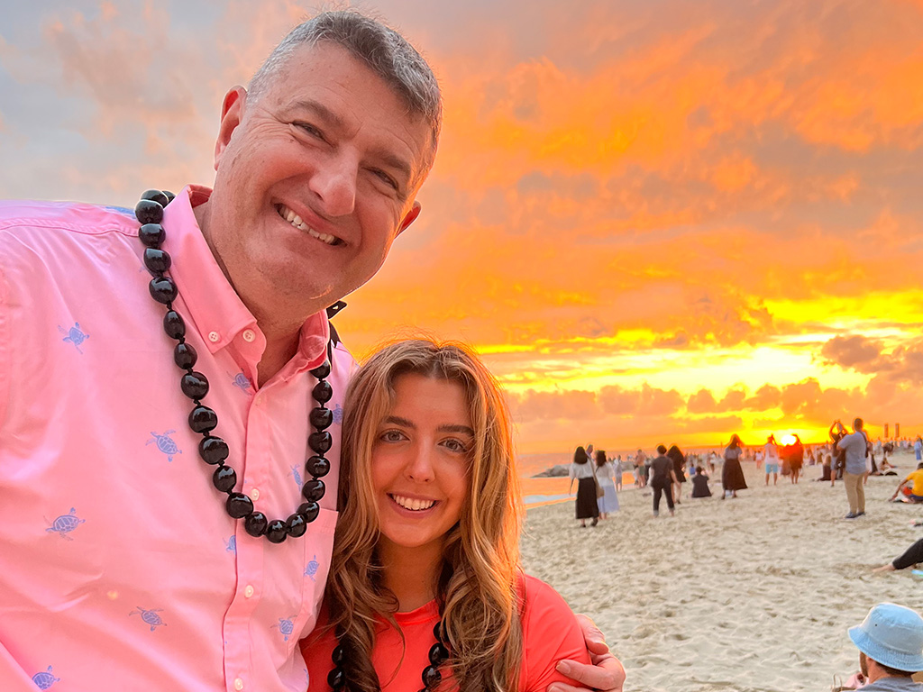 Steve Simpson with his stepdaughter Bridget in Waikiki