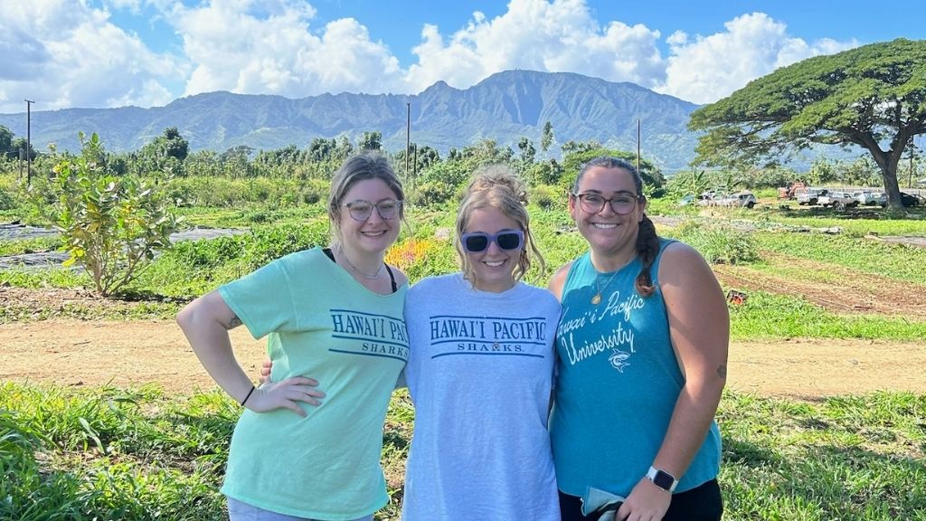 From left to right: Sharks United Treasurer Frankie-Jo Froehle and Co-Presidents Emma Stanley and Megan Ciluffo