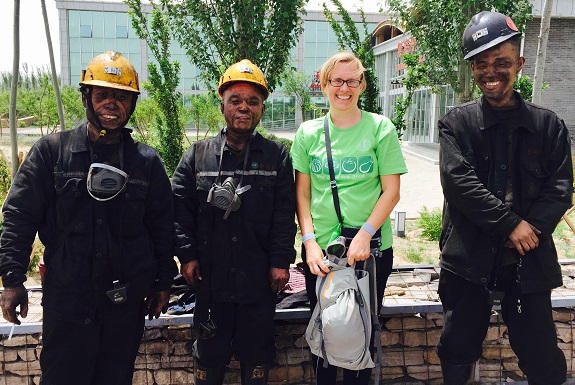 Dr. Regina Ostergaard-Klem and 3 coal miners in Hebei, China.